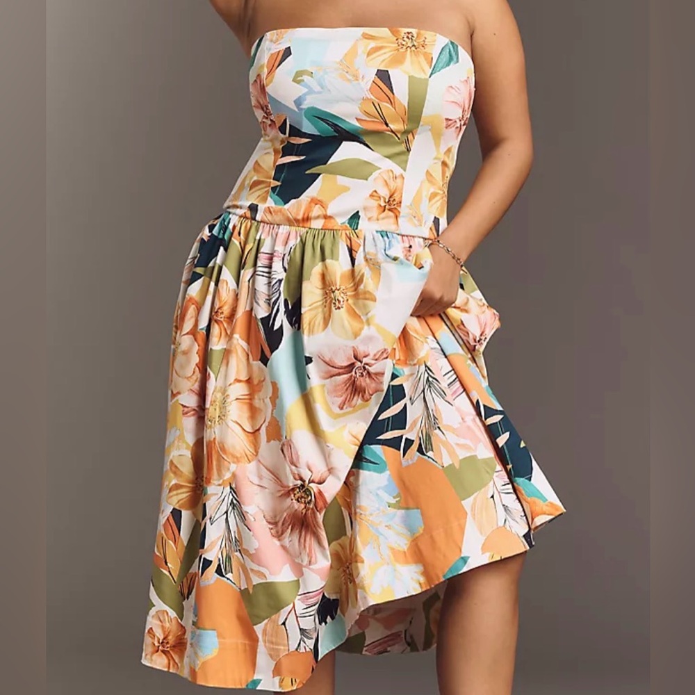 Anthropologie Drop waits Tropical Floral Midi Dress